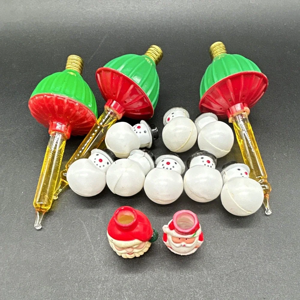 Vintage Christmas Bubble Light Bulbs & Snowman Santa Bulb Covers Mixed Lot